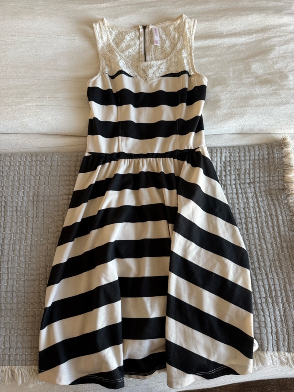 Black and Cream Striped Lace Dress